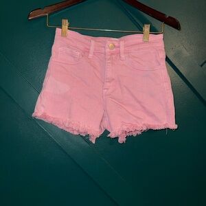 Altar'd State Pastel Pink Frayed Hem Denim Shorts